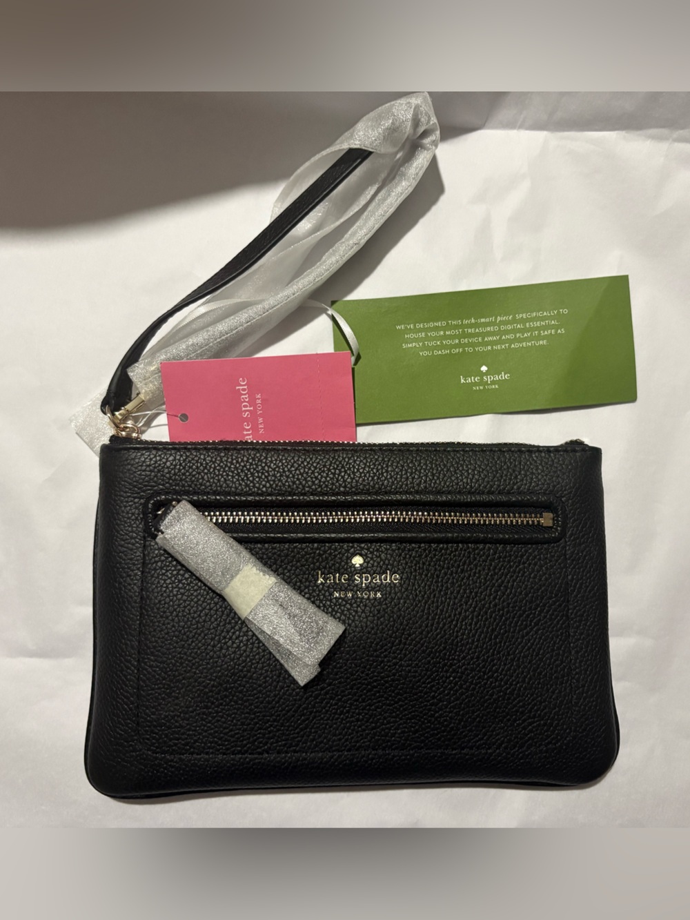 kate spade black leather wristlet with gold hardware